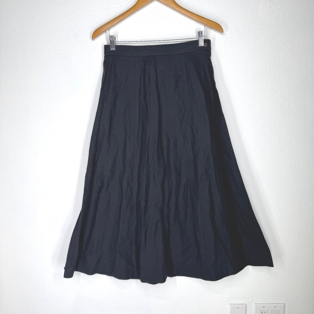 Vintage Talbots Linen Maxi Skirt Black A Line Size 6 Professional Modest Stretch